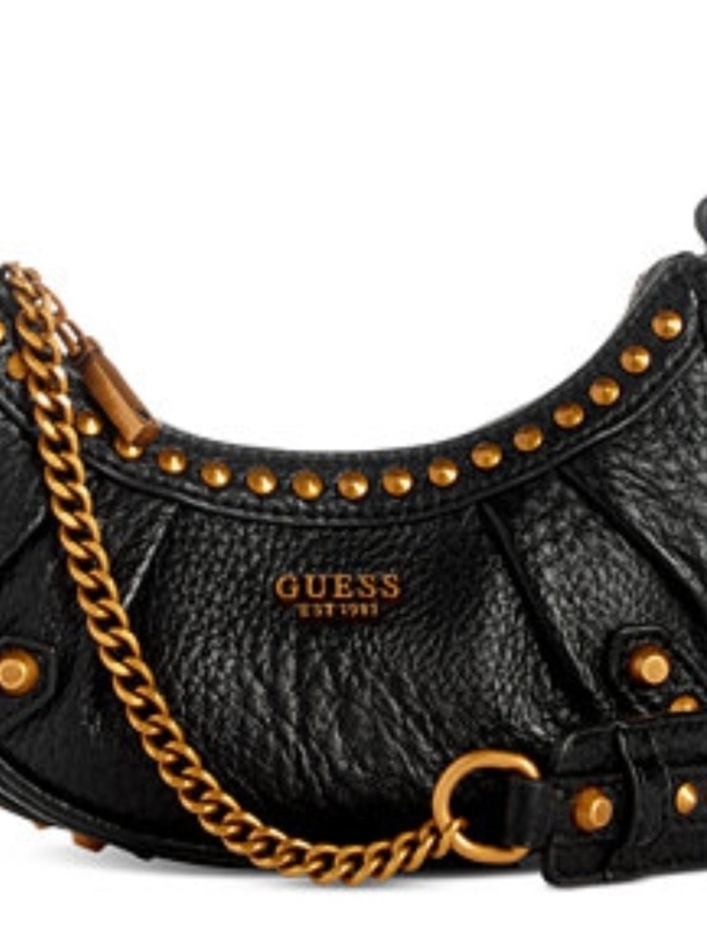 GUESS Black Crescent Studded Shoulder Bag